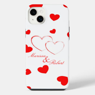 Marissa & Robert - Cute Hearts with Names - iPhone 14 Plus Case