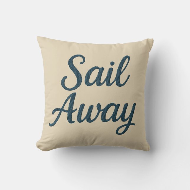 maritime beige & Navy Blue Script sail away Cushion (Front)