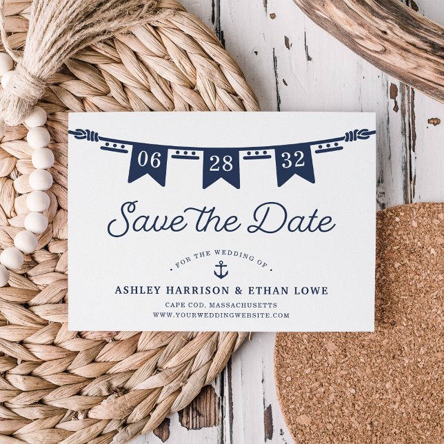 Maritime | Classic Navy Blue Nautical Flags Save The Date (Creator Uploaded)