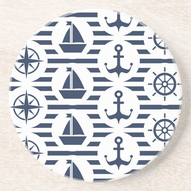 Maritime In Blue Pattern Coaster (Front)