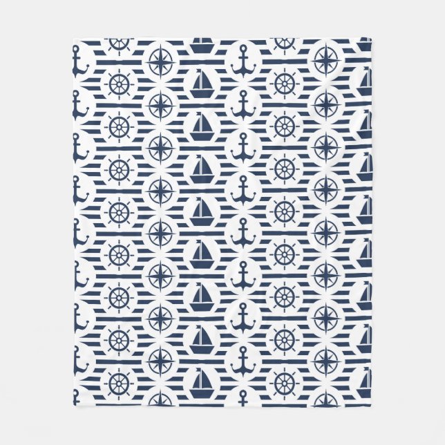 Maritime In Blue Pattern Fleece Blanket (Front)
