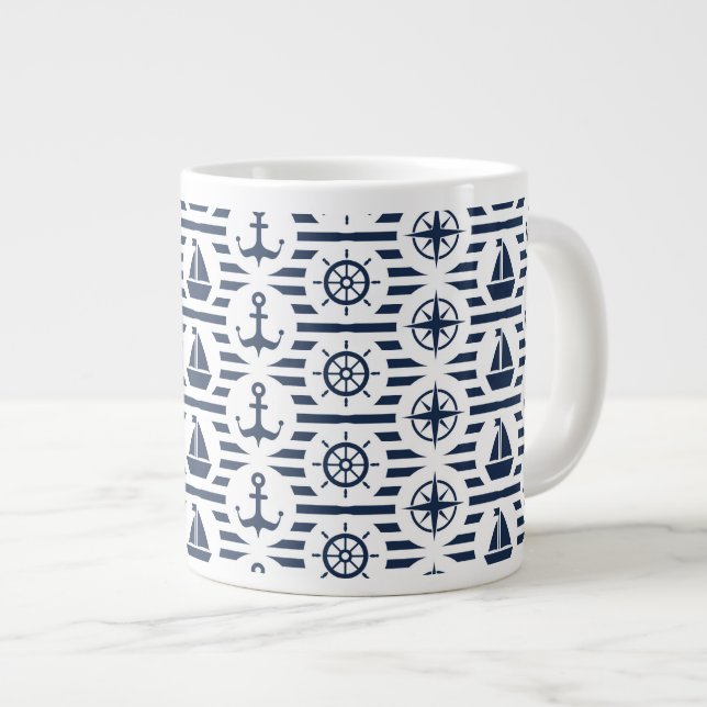 Maritime In Blue Pattern Large Coffee Mug (Front Right)