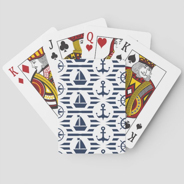 Maritime In Blue Pattern Playing Cards (Back)