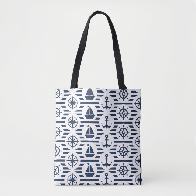 Maritime In Blue Pattern Tote Bag (Front)