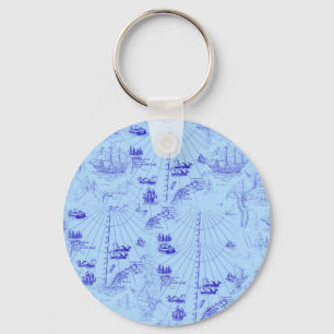 Maritime Nautical Chart Pattern With Galleys Key Ring