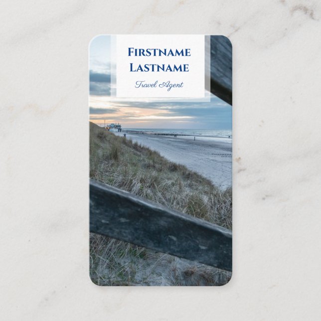 Maritime sand dune beach sunset travel agent style business card (Front)