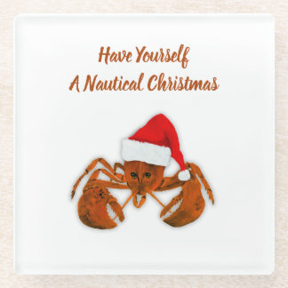 Maritime Santa Lobster Glass Coaster