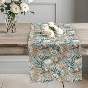 Maritime Seashells-Patterned Table Runner Nautical