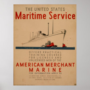 Maritime Service Large Ship With Tugboats WPA Poster