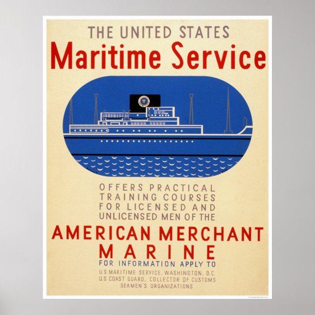 Maritime Service - Side View of Ship - WPA Poster (Front)