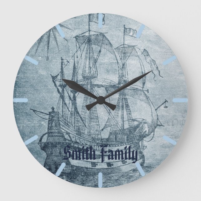 Maritime Tall Ship Custom Large Clock (Front)