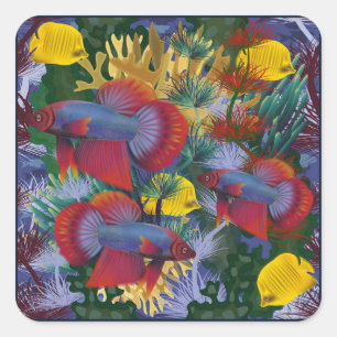 Maritime Undersea Colourful Fish Red Yellow Seawee Square Sticker
