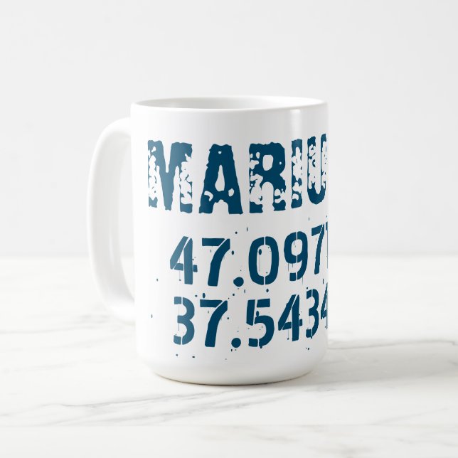 Mariupol  Latitude & Longitude Distressed  Coffee Mug (Front Left)