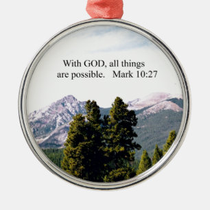 Mark 10:27 With God, all things are possible. Metal Tree Decoration