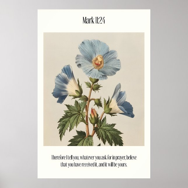 Mark 1124 Bible Verse Wall Art - Blue Botanical (Front)