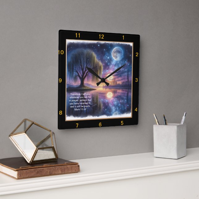  Mark 11:24 Believe Clock: Personalised Spiritual  Square Wall Clock (Office)