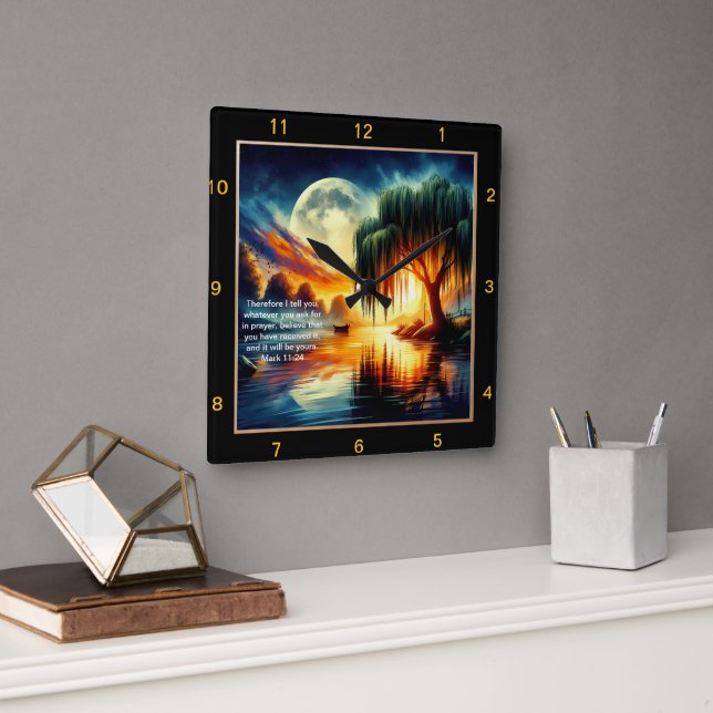 Mark 11:24 Blessing: Personalised Home Display Square Wall Clock (Office)