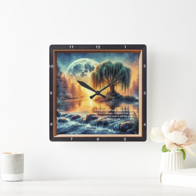 Mark 11:24 Comfort: Personalised Home Blessing Square Wall Clock (Home)