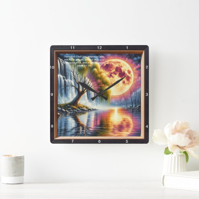 Mark 11:24 Devotional Clock: Customised Scripture  Square Wall Clock (Home)