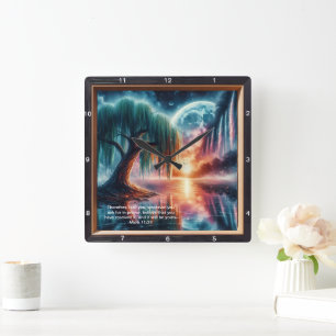 Mark 11:24 Faith Affirmation: Custom Wall Art Square Wall Clock