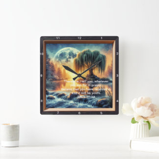 Mark 11:24 Faith Timepiece: Believe Receive Yours Square Wall Clock