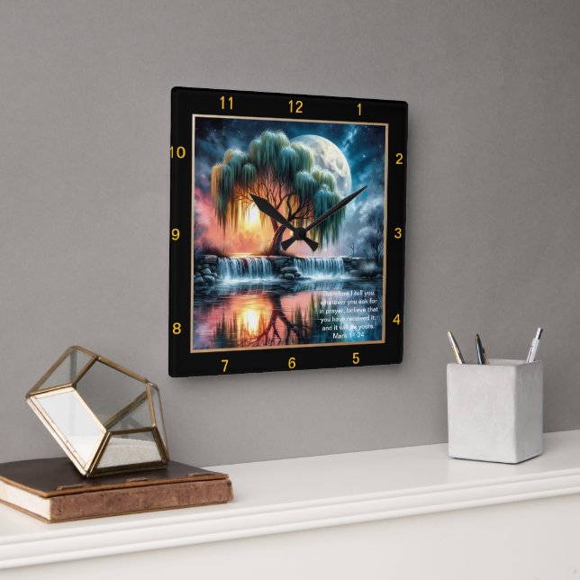 Mark 11:24 Peace Clock: Personalised Gift of Faith Square Wall Clock (Office)