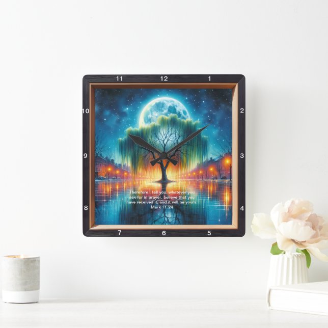 Mark 11:24 Renewal: Personalised Faith Inspiration Square Wall Clock (Home)
