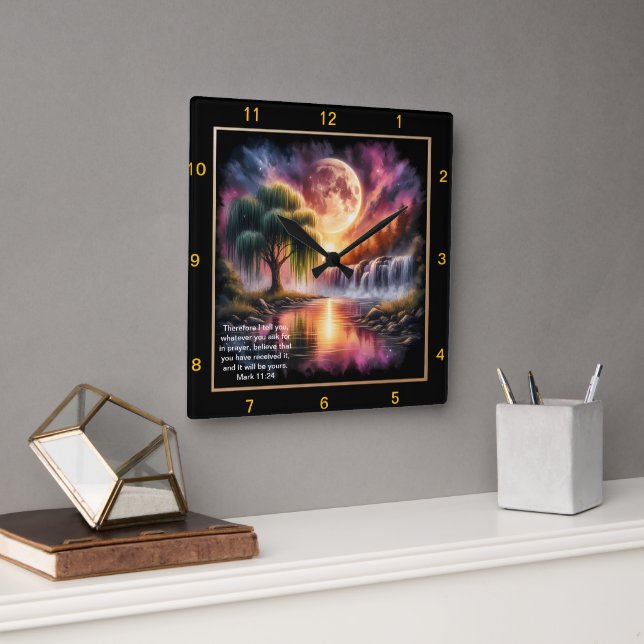 Mark 11:24 Spiritual Expression: Personalised Gift Square Wall Clock (Office)