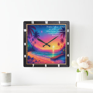 Mark 11:24 Vibrant Sunset Verse Beach Square Wall Clock
