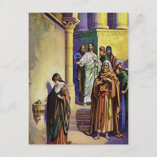 Mark 12:41-44 A Widow Gives All She Has postcard