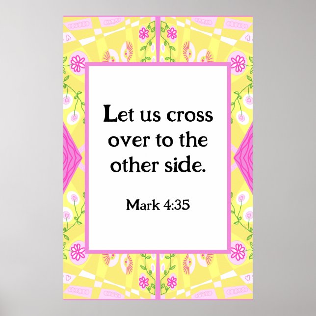 Mark 4:35 Bohemian Chintz Illustration Yellow Pink Poster (Front)