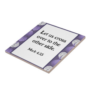 Mark 4:35 Fish Head Leaves Lilac  Ceramic Tile