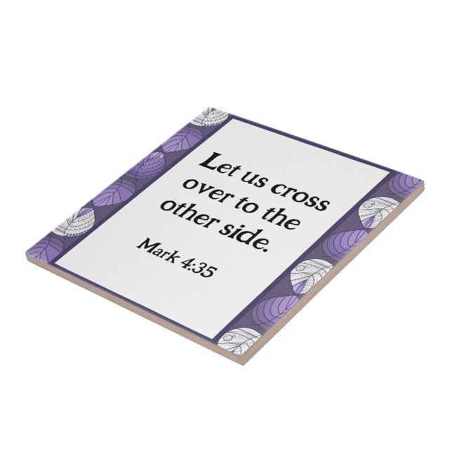 Mark 4:35 Fish Head Leaves Lilac  Ceramic Tile (Side)