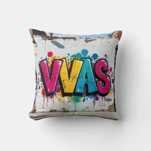 Mark Of The Studio – Vibrant Graffiti Art Throw Cushion