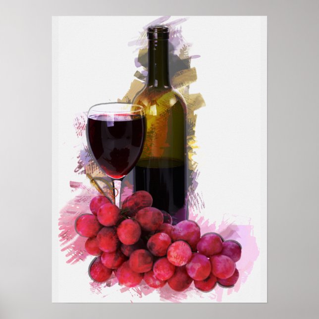 Marker Sketch, Wine Glass, Bottle, Grapes Poster (Front)