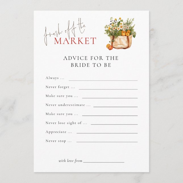 Market Advice for Bride Bridal Shower Game Card (Front)