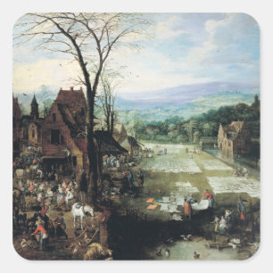 Market and Bleaching Ground, 1620-22 Square Sticker