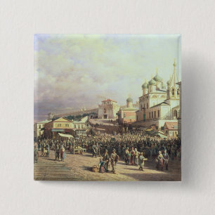 Market in Nishny, Novgorod, 1872 15 Cm Square Badge