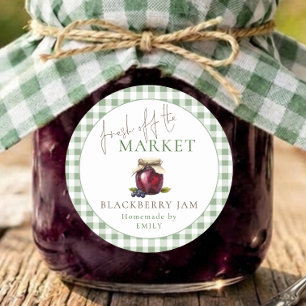 Market Sage Gingham Bridal Shower Blackberry Jam Classic Round Sticker