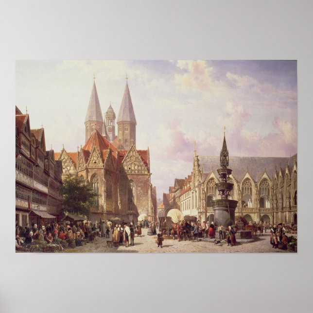 Market Scene at Braunschweig Poster (Front)