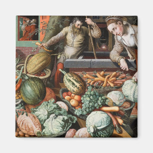 “Market Scene” vintage art magnet