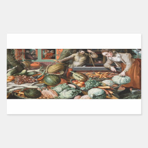 “Market Scene” vintage art stickers
