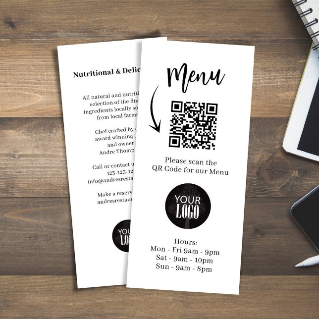 Marketing Brochure Logo Simple QR Code Rack Card (Simple QR code menu card with add your logo template. )