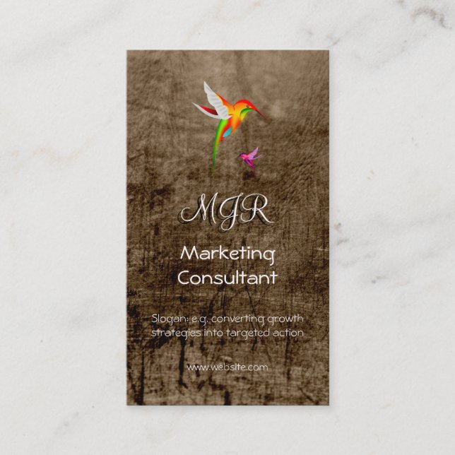 Marketing Consultant, Initials, hummingbird logo Business Card (Front)