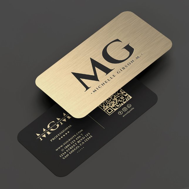 Marketing Monogram Elegant Faux Gold Modern Business Card (Marketing Monogram Elegant Gold Black Modern Business Card
)
