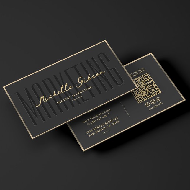 Marketing Professional Elegant Black Faux Gold Business Card (Modern Marketing Professional Elegant Black Gold Business Card
)