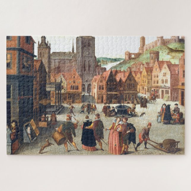 Marketplace in Bergen, Flemish Art Jigsaw Puzzle (Horizontal)
