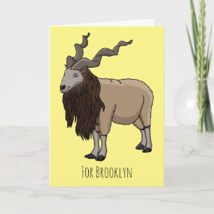 Markhor goat cartoon illustration card