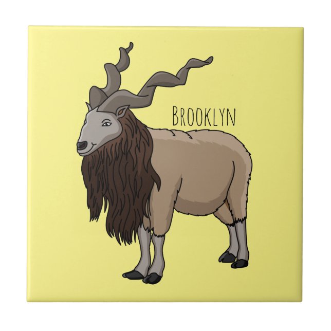 Markhor goat cartoon illustration ceramic tile (Front)