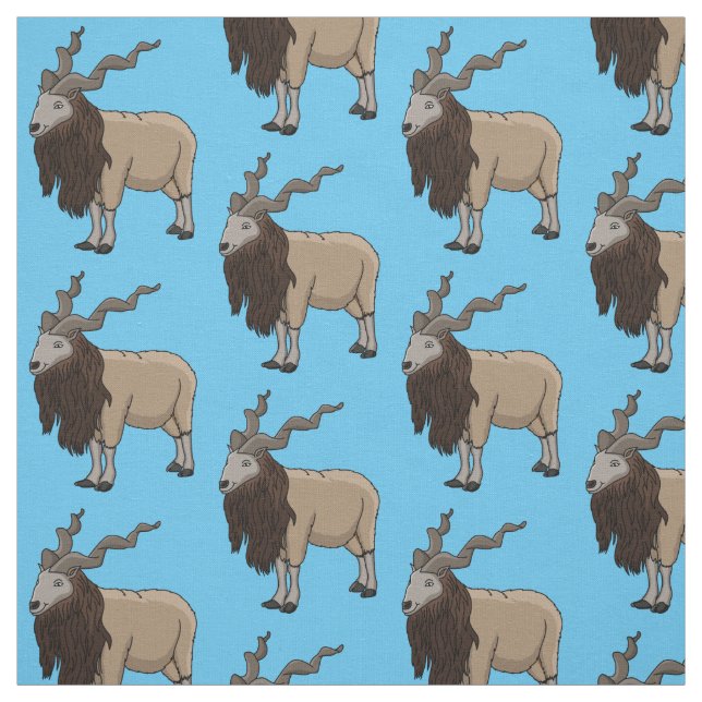 Markhor goat cartoon illustration  fabric (Swatch)